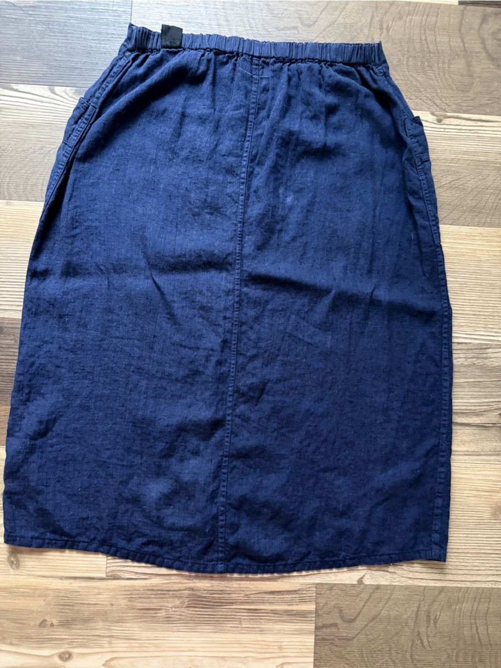 Vintage FLAX Jeanne Engelhart Navy 100% Linen Midi Skirt Large Pockets Lagenlook - Picture 4 of 7
